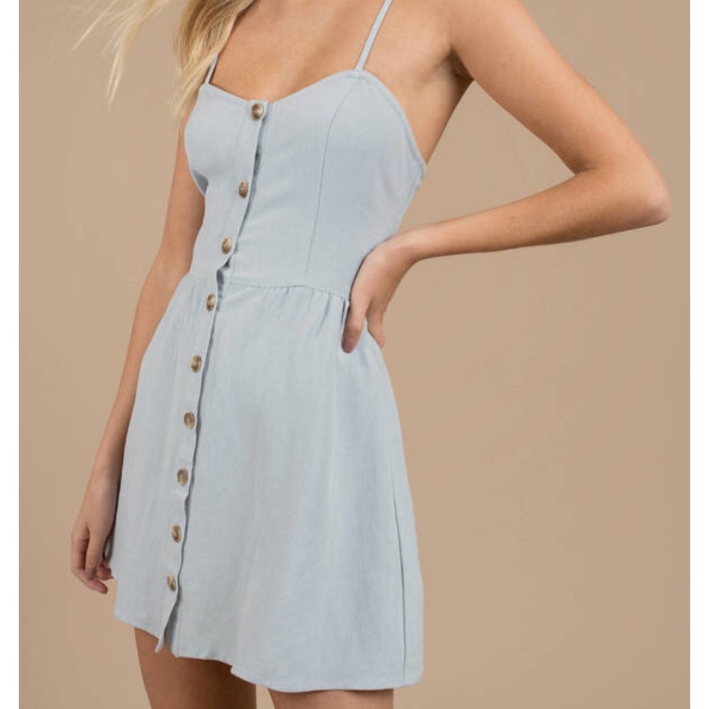 WORD ON THE STREET BUTTON UP DRESS IN LIGHT BLUE